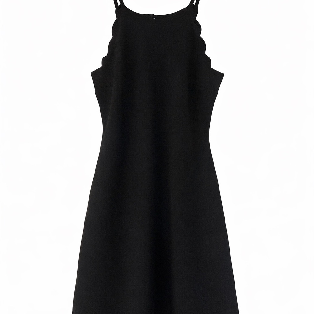 Black Scallop-Edge A-Line Dress